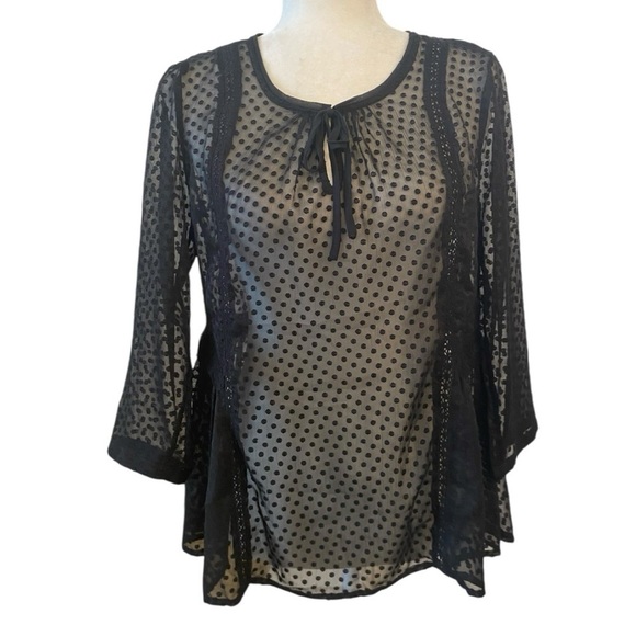 Anthropologie Tops - Anthropologie Vanessa Virginia Nanette Clipdot Black Sheer Blouse